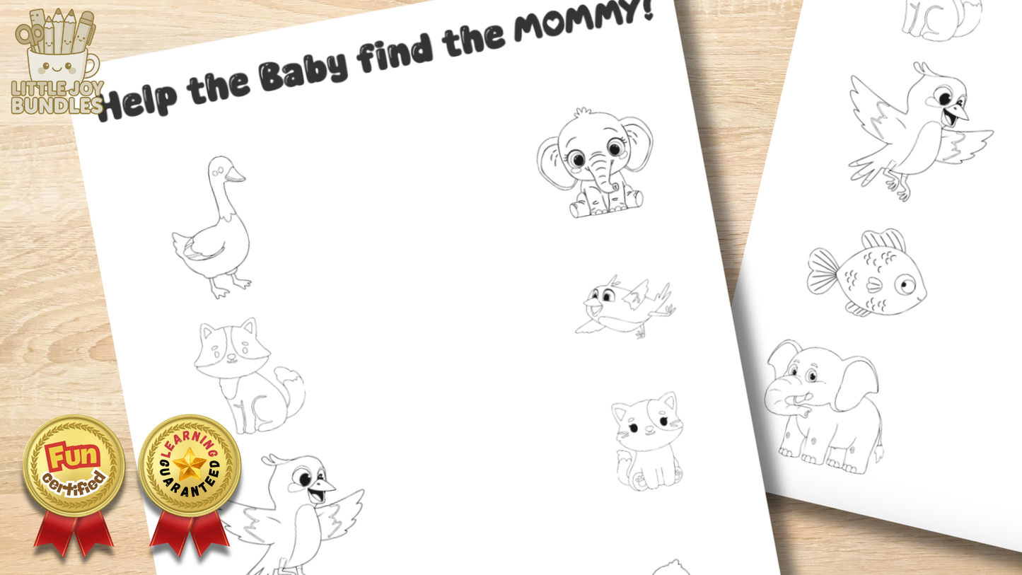 Help the Baby find the Mommy - Black and White
